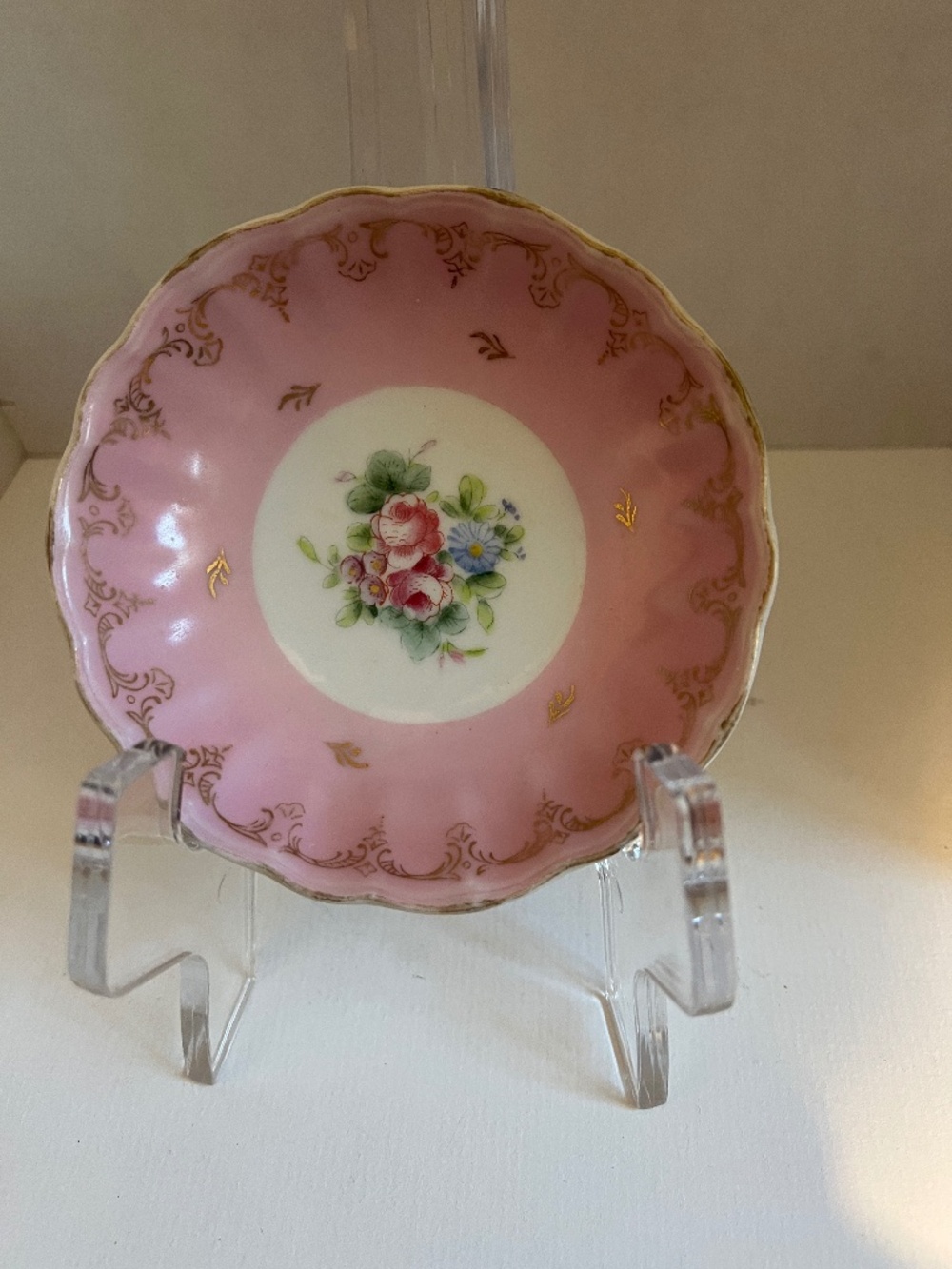 DISH W/ROSES VINTAGE  #5106 PARISIENNE PINK PORCELAIN  14 KT GOLD ACCENT 4.5"